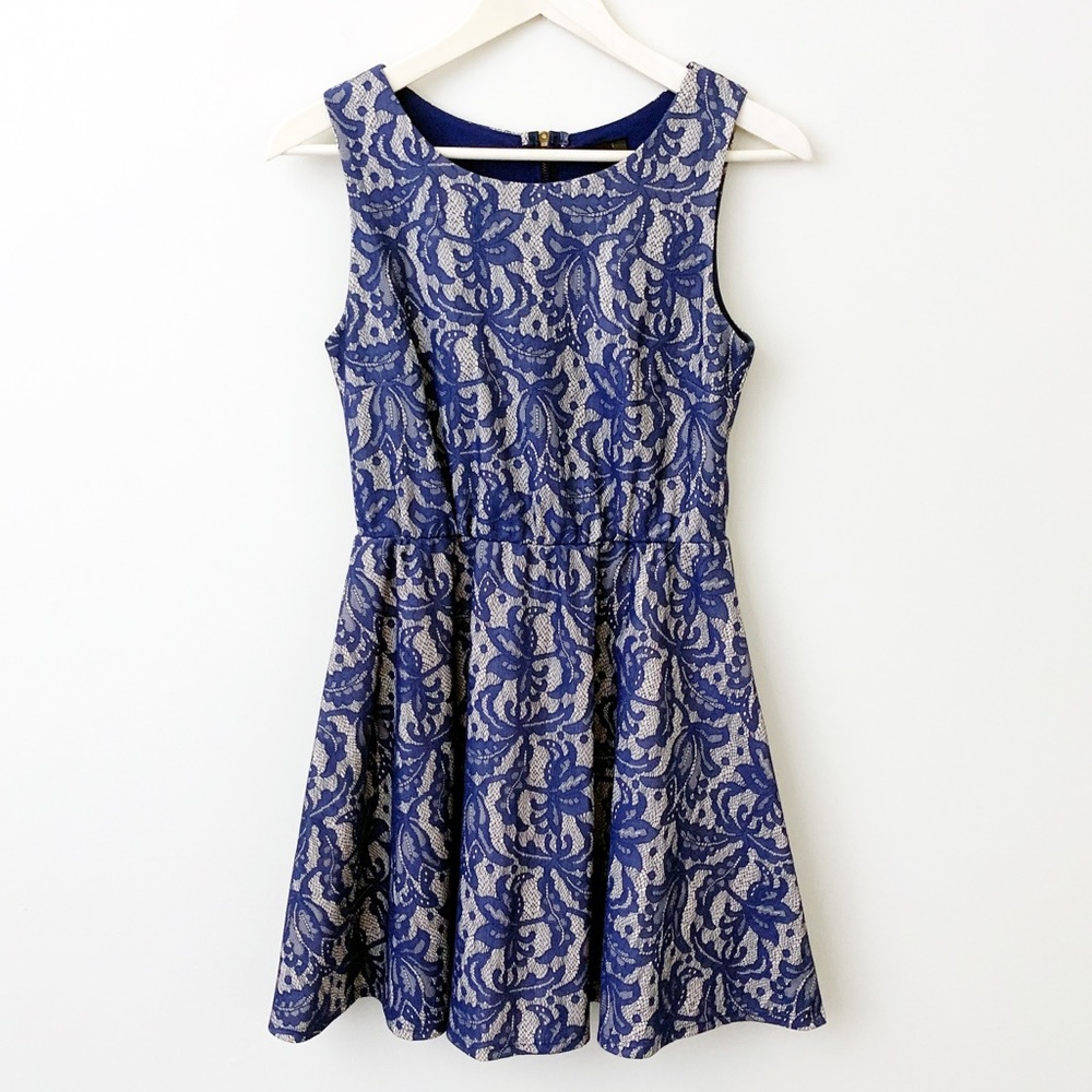 !SALE! 3HEARTS Lace Overlay Fit and Flare Dress